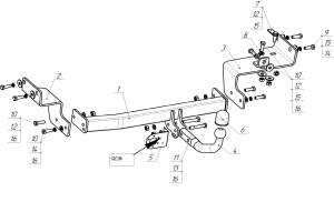 Фаркоп Kia Rio X-Line 2020-XX, рама и крюк шар 50 мм, 49105