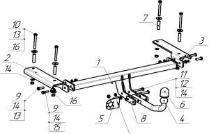 Фаркоп Chery Tiggo 7 Pro Max 23-нв рама и крюк-шар, 50мм 49106
