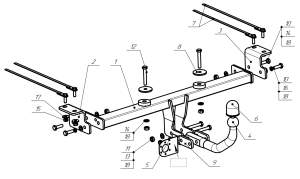Фаркоп на Geely Coolray (SX11) 2019-XX, рама и крюк шар 50 мм, 45380