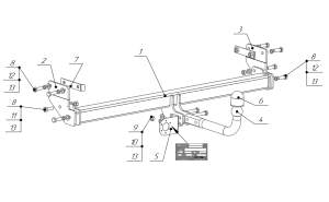 Фаркоп Kia Seltos 2019-XX, рама и крюк шар 50 мм, 44229